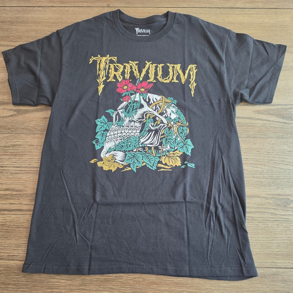 Trivium Band‎ T-Shirt Mens Large Black Skull Floral Graphic Tee Licensed NWOT